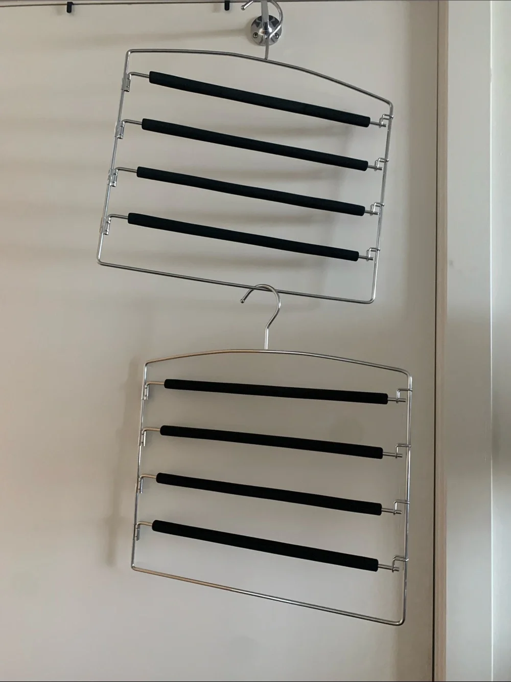 6 pieces, Closet Chrome Multi-Tier and Wooden Pants Hanger with Black Foam Bars